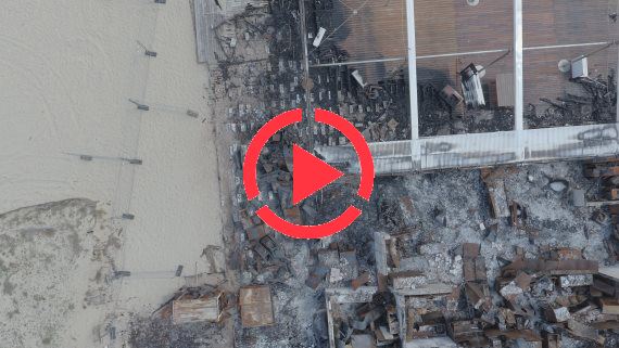 Fire accured at a beach restaurant. Several images taken by heigth of 30m and 100m by resolution of full 4k @ 4.000 x 2.250 pix.